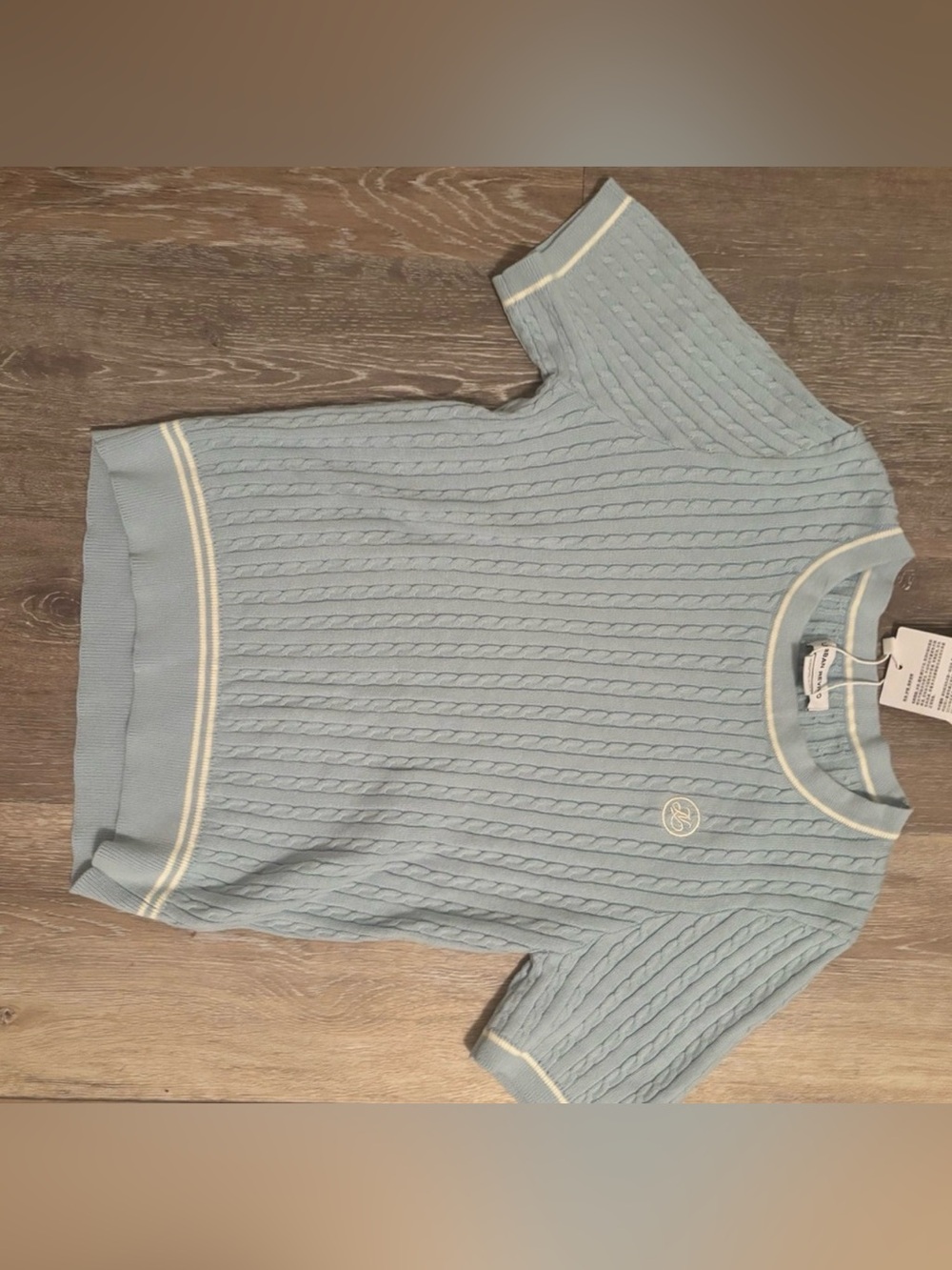 Urban Revivo XS/SM Light Blue Cable Knit Short Sleeve crop Sweater - Picture 3 of 3